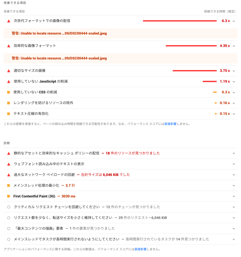 PageSpeed Insights 改善項目
